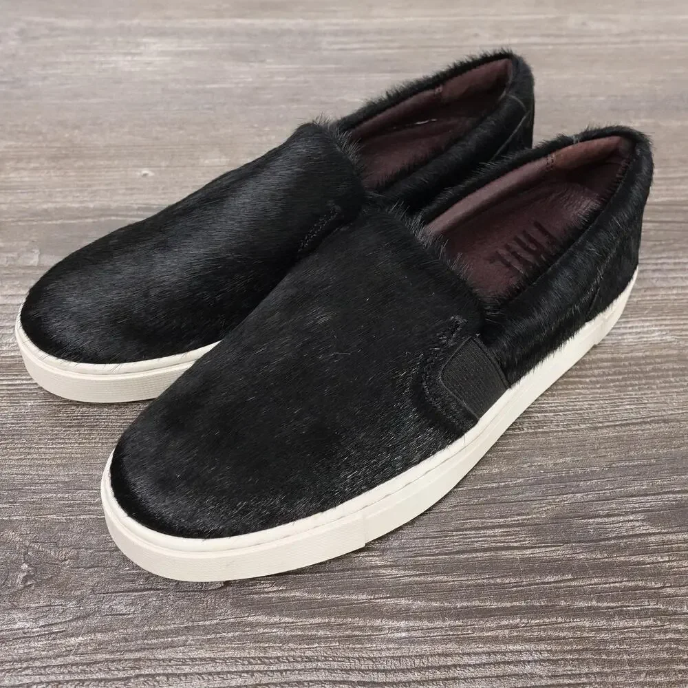 Frye Shoes Womens Size 6 Black Onyx Ivy‎ Slip On Haircalf Pony Leather Flats